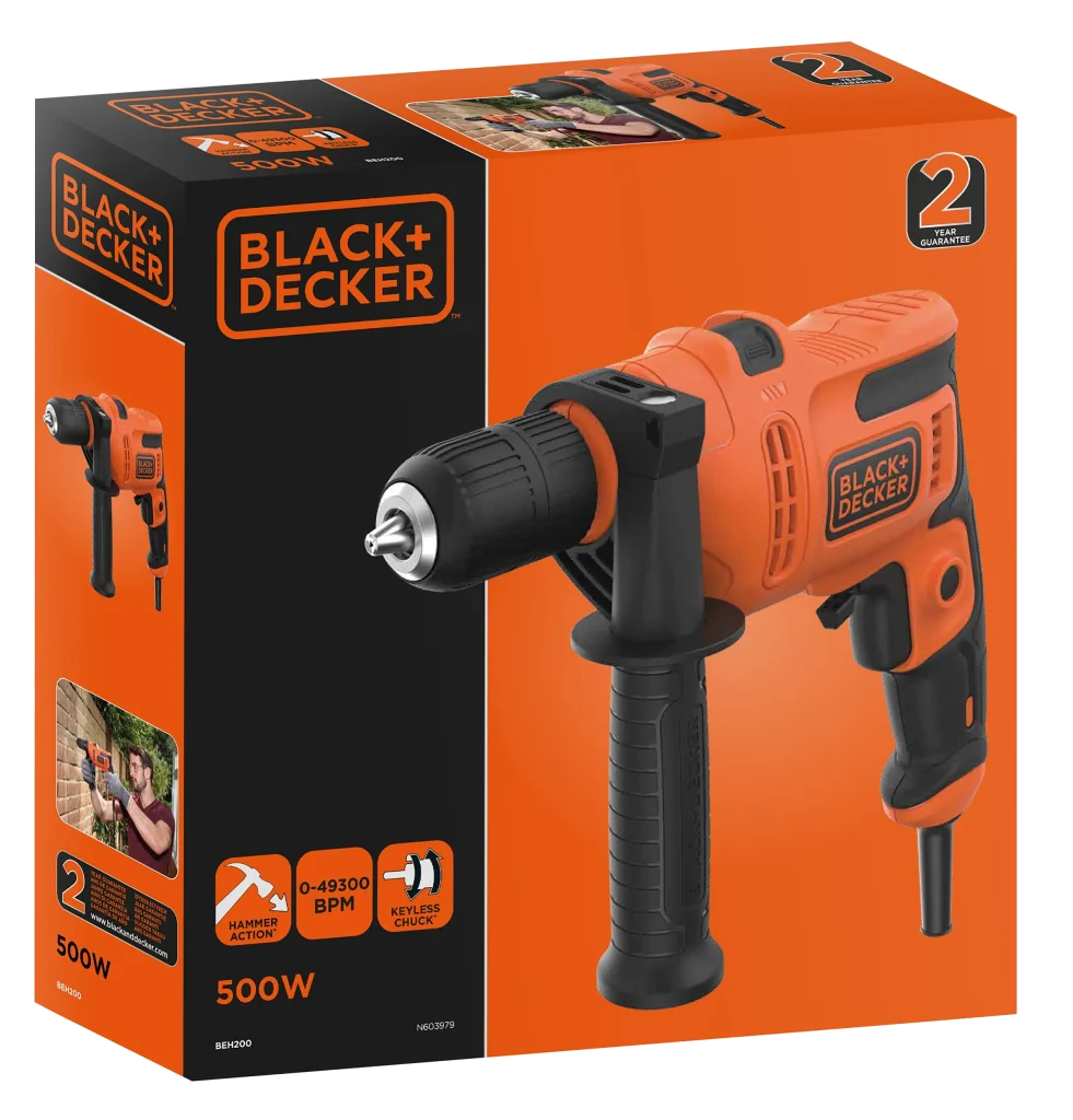 מקדחה עם פטישון חוט BLACK DECKER 500W