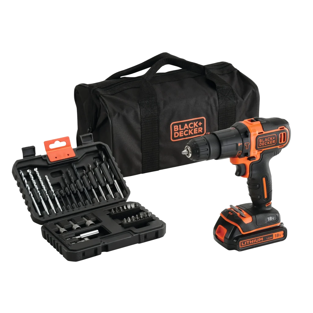 סט מקדחה דופקת+תיק+סט מקדחים BLACK DECKER 18V
