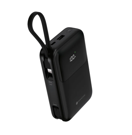 סוללת טעינה 2 כבלים מובנים צד + צג 20000mAh שחור MIR