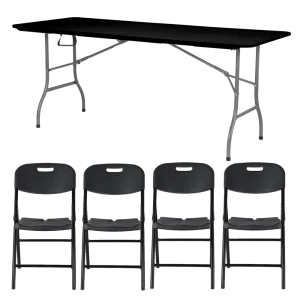 שולחן שחור+4 כיסאות שחורים