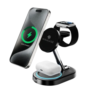מטען אלחוטי 3 ב-1 דגם MWIQ580 בצבע שחור מבית MIRACASE