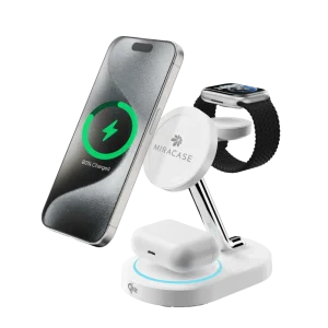 מטען אלחוטי 3 ב-1 דגם MWIQ580 בצבע לבן מבית MIRACASE