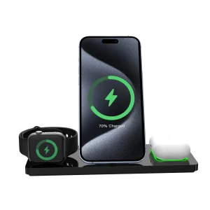 מטען אלחוטי 3 ב-1 דגם MQI2W590 בצבע שחור מבית MIRACASE