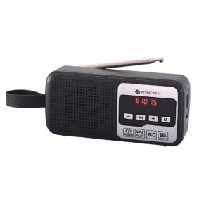 רדיו FM דיגיטלי עם BLUETHOOTH וטעינה סולארית בצבע כסף-שחור