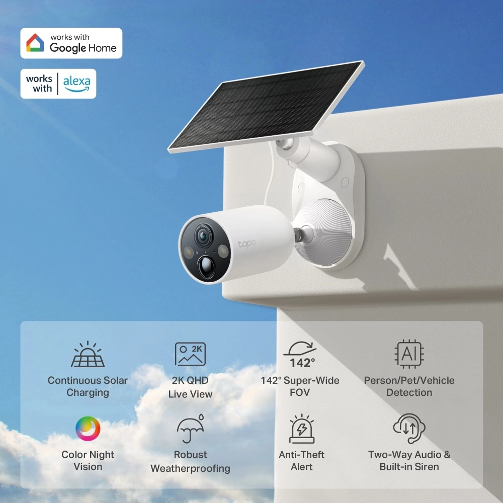 מצלמת אבטחה סולארית 2K דגם Tapo C425 KIT מבית TP-Link
