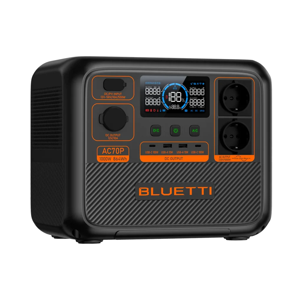 תחנת כוח ניידת BLUETTI AC70P – 1000W 864Wh עם שקע 3 פינים ישראלי